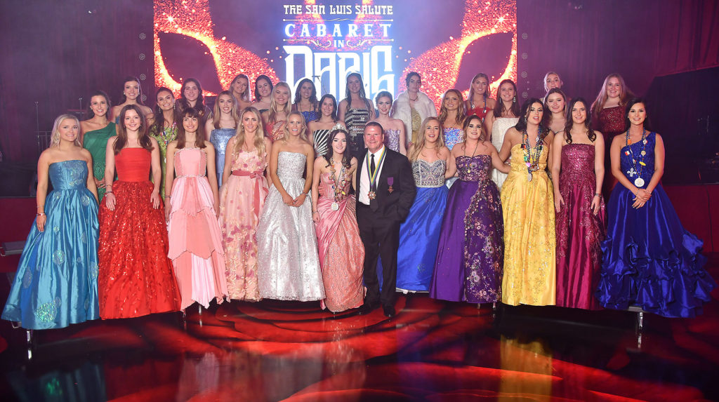 The Knights of Momus duchesses flank Queen Libbie Lee Ansell and Tilman Fertitta at the annual San Luis Salute in Galveston. (Dave Rossman photo)