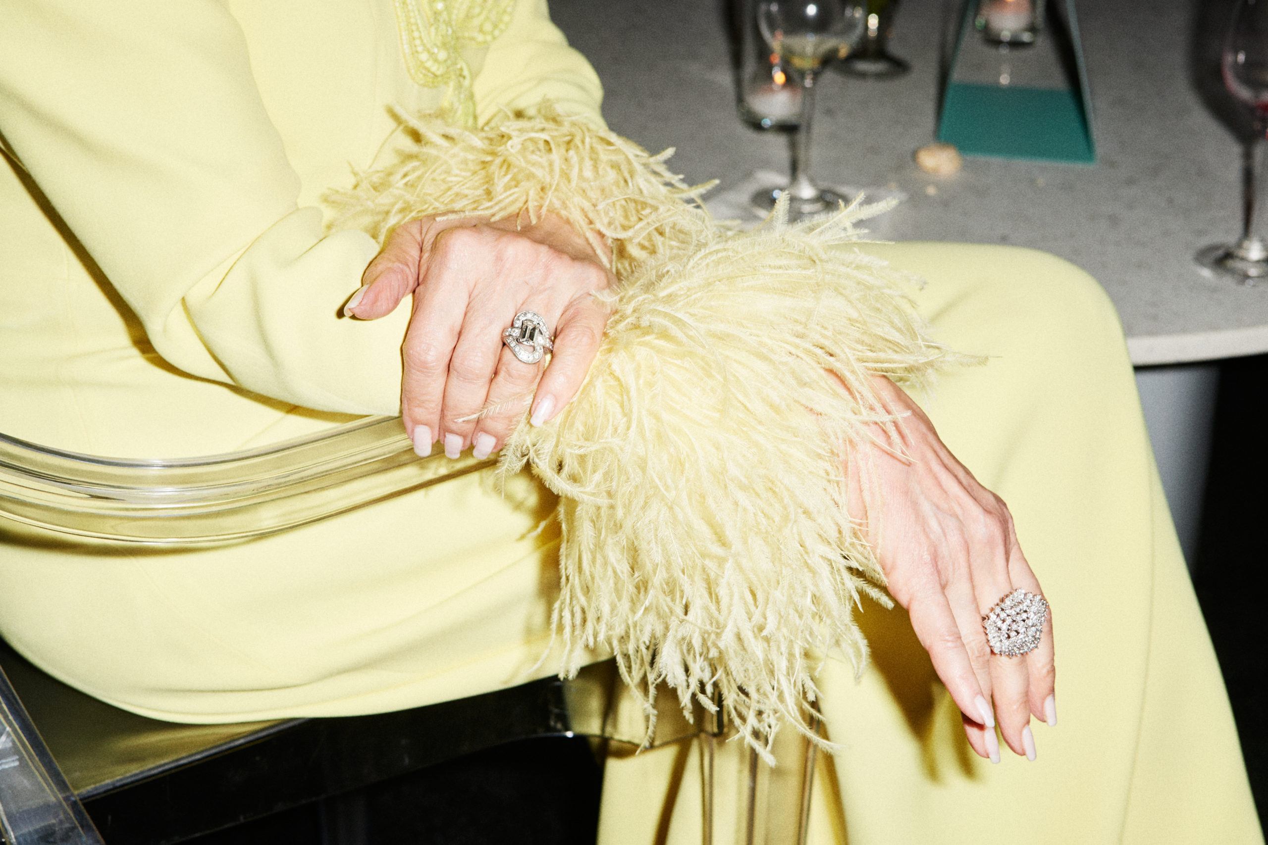 Yellow feathers pair perfectly with diamonds, Karen Simon. (Photo by Jonathan Zizzo)