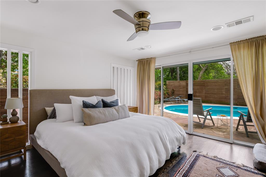 The master bedroom opens right up to the backyard pool.