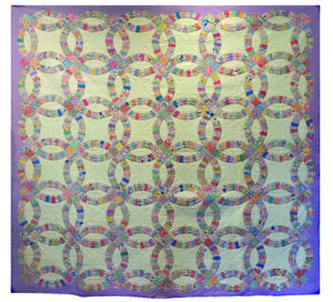 This circa 1939 double wedding-ring quilt hails from Kansas, donated by Festival Hill founder/acclaimed pianist James Dick for the silent auction of the music institute’s first ever gala.