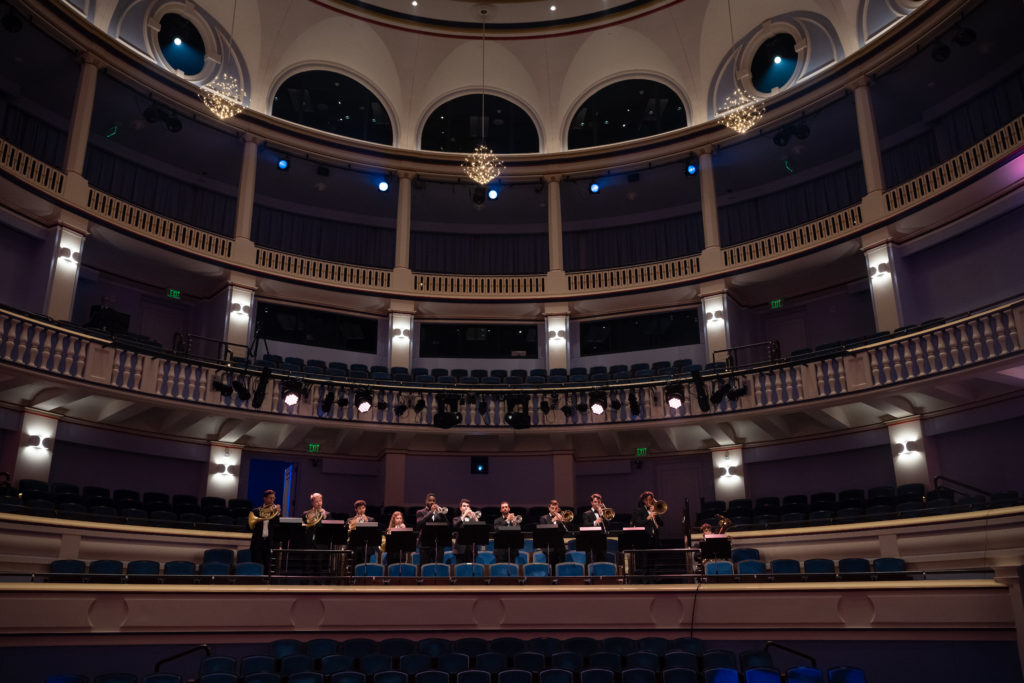 A Shepherd School of Music brass ensemble performs at Rice University's 'A Celebration for Brockman Hall for Opera'