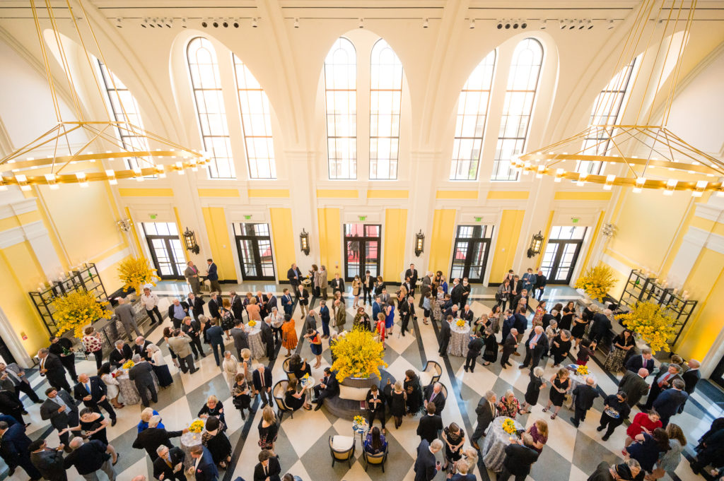 The Grand Foyer of the Brockman Hall for Opera at Rice University on an inaugural night of celebration. (Photo by Jeff Fitlow)
