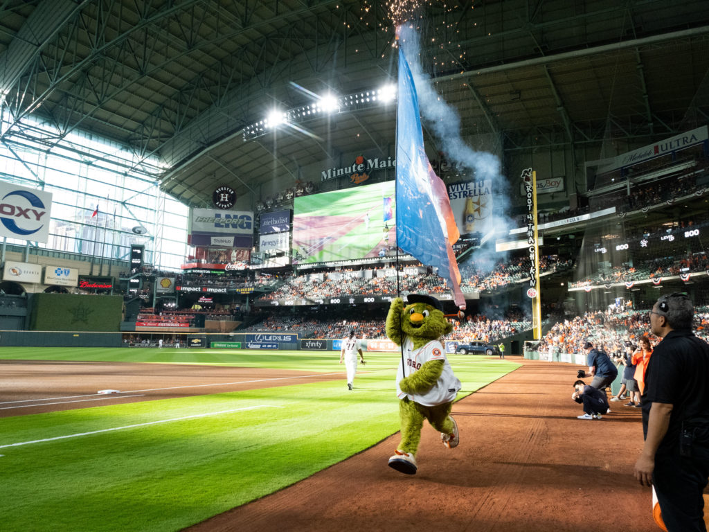 The home opener is a special day with plenty of pomp, circumstance and Orbit. (Photo by F. Carter Smith)