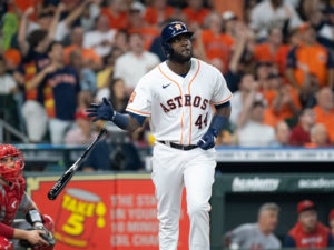 Houston Astros received their AL Championship rings before they faced the Los Angles Angels of Anaheim, Monday,