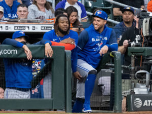 George Springer Houston Astros with Justin Verlander pitching, lost to the Toronto But Jays, Friday night April 22, 2022 the Los Angles Angels of Anaheim at Minute Maid Park