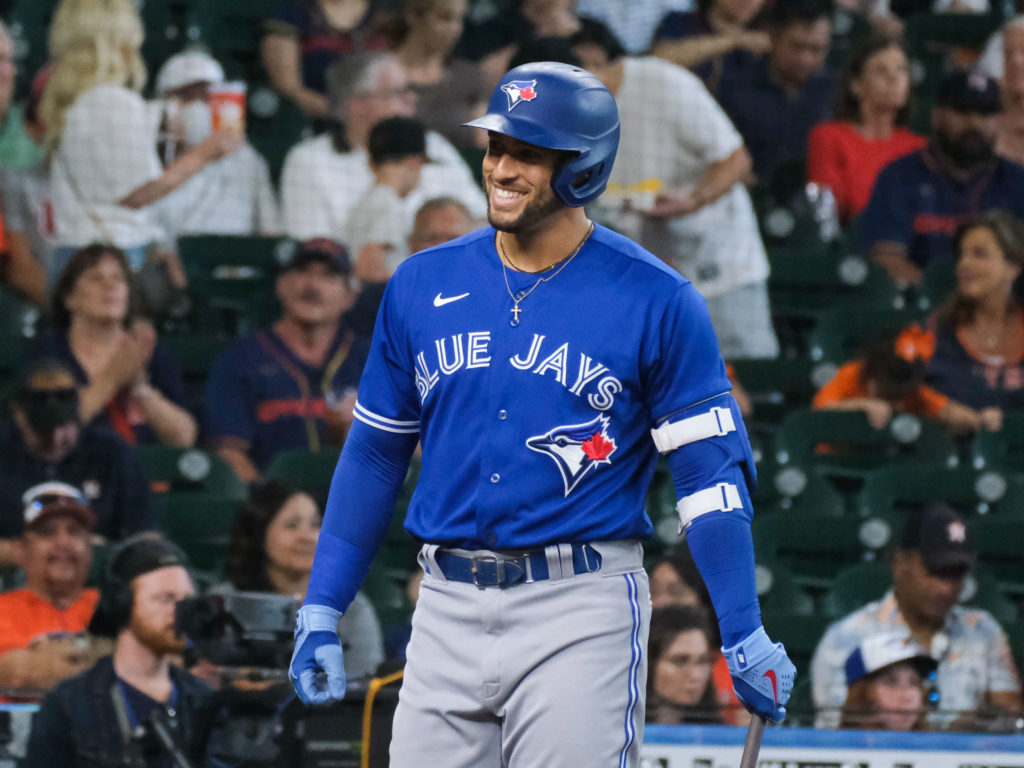 George Springer almost couldn't believe he homered in his first at-bat against the Astros at Minute Maid. (Photo by F. Carter Smith)