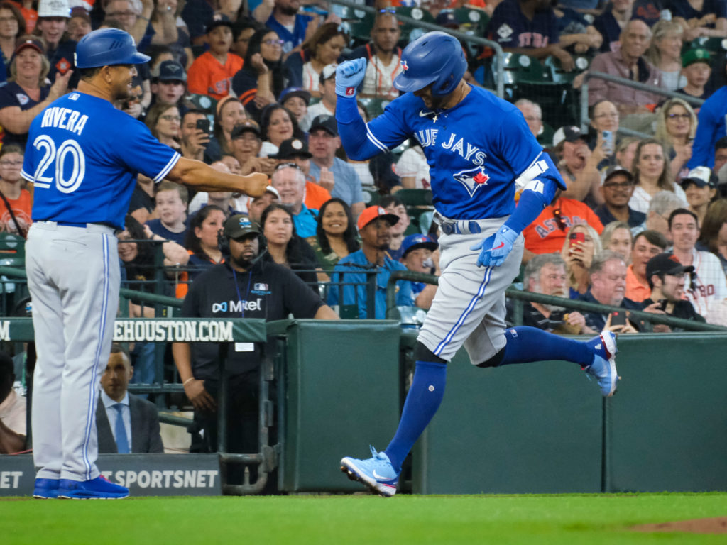 George Springer rounded the bases in what he'd call a weird day for him several times. (Photo by F. Carter Smith)