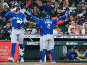 Houston Astros faced former Astros George Springer, who hit a home run in his first at-bat for the Toronto Blue Jays,  at Minute Maid Park.