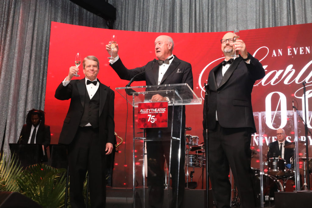 New York's legendary Rainbow Room came to Houston for one night. That meant a champagne toast with Alley Theatre managing director Dean Gladden; Board president Ken Kades and artistic director Rob Melrose. (Photo by Priscilla Dickson)