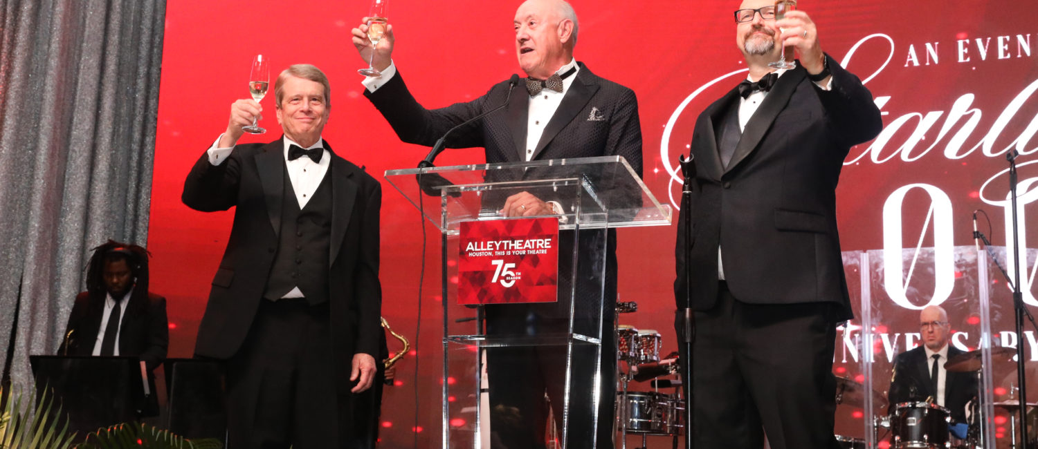 New York's legendary Rainbow Room came to Houston for one night. That meant a champagne toast with Alley Theatre managing director Dean Gladden; Board president Ken Kades and artistic director Rob Melrose. (Photo by Priscilla Dickson)
