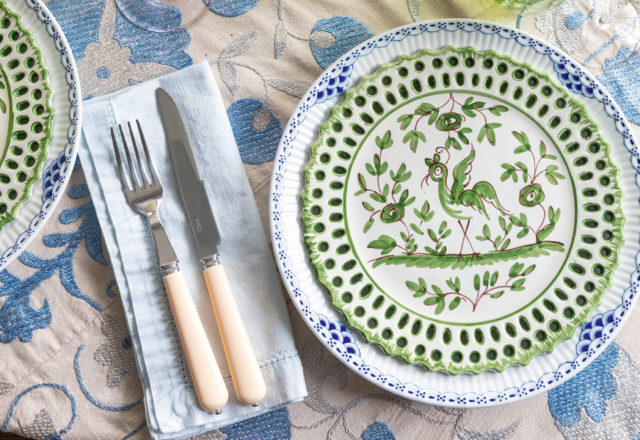 Ariel Okin's table with a vintage suzani as a tablecloth is part of the illustrated talk and book signing at Longoria Collection, Thursday, 10 am.