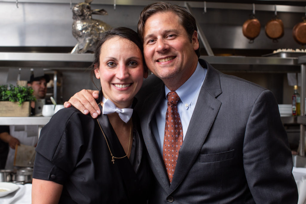 Tony's executive chef Kate McLean, John Vallone at the Tony Vallone Day in Houston dinner celebration (Photo by Andrew Hemingway)