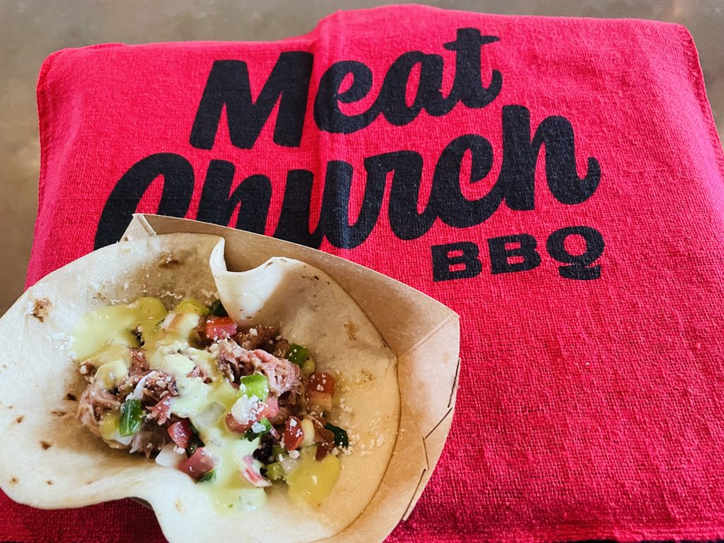 Meat Church presents pulled pork tacos during Barbecue School. (Photo by Courtney Dabney)