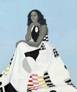 Michelle LaVaughn Robinson Obama, 2018, by Amy Sherald, oil on linen, National Portrait Gallery, Smithsonian Institution. Photo courtesy of Museum of Fine Arts, Houston.