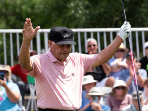 World Golf Hall of Famers Jack Nicklaus, Gary Player, Lee Trevino and Anika Sorenstam teamed up Saturday at The Woodlands TPC Course, after the the Insperity Invitational on the PGA Tour Champions