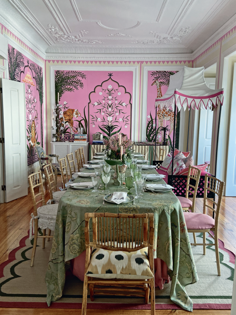 Filipa de Abreu’s Lisbon dining room from the book A Loving Table: Creating Memorable Gatherings by Kimberly Schlegel Whitman and Shelley Johnstone Paschke; illustrated talk and book signing at Longoria