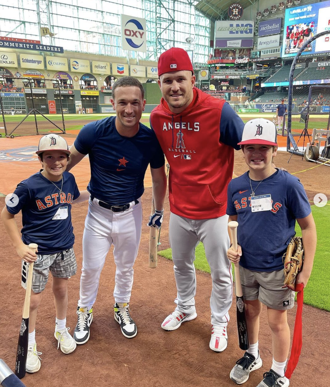 Alex Bregman and Mike Trout spent time with Cohen and Creed Fuller, whose dad is fighting stage four pancreatic cancer. (@MacKenzie Fuller)