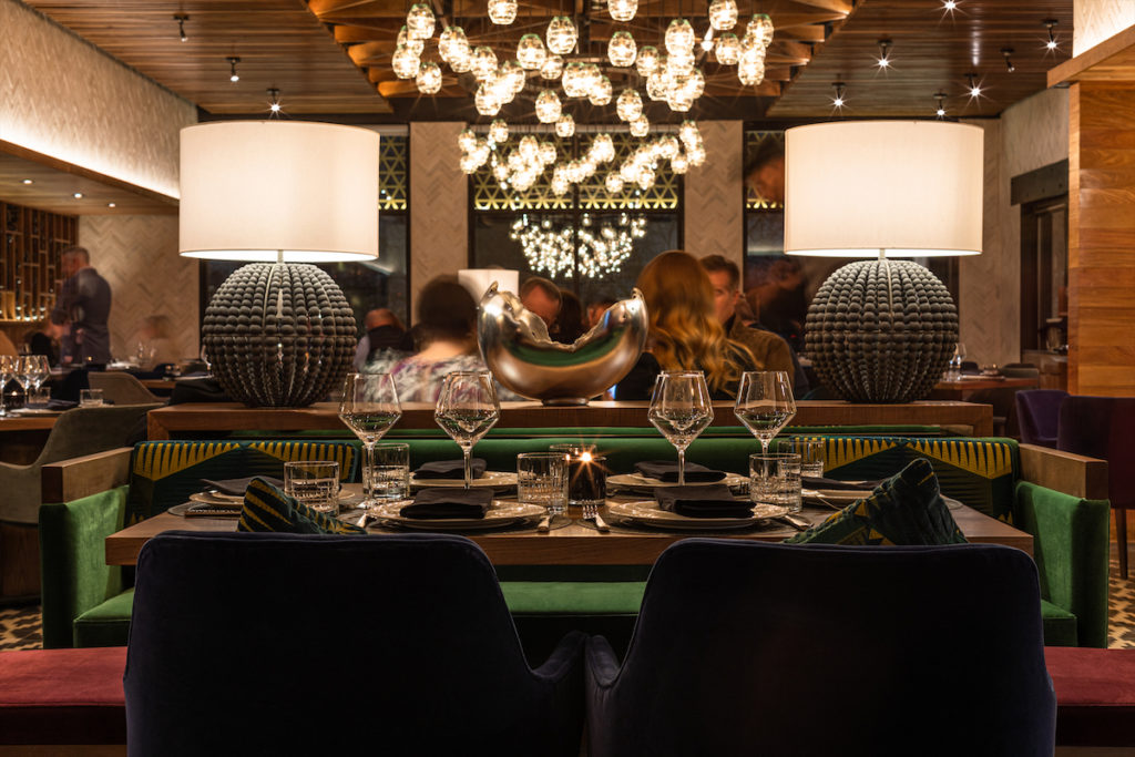 A cozy banquette in the main dining room 
