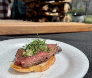 fwfwf22 – Dayne’s Craft Barbeque presented a wagyu skirt steak with jalapeno pecan pesto. Photo by Courtney Dabney.