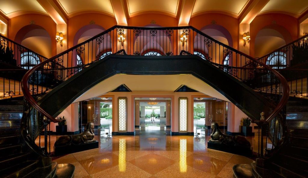The grand stairs of the historic Condado Vanderbilt in Puerto Rico.