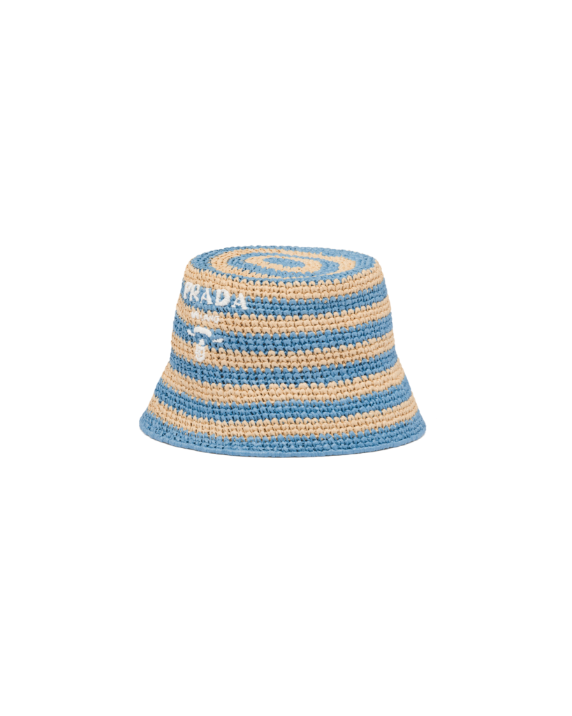 Prada raffia bucket hat in lily, $795, available at Neiman Marcus NorthPark and Prada.com