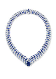 Harry Winston Blue Python necklace from the Marvelous Creations Collection with blue sapphires and diamonds, set in platinum.