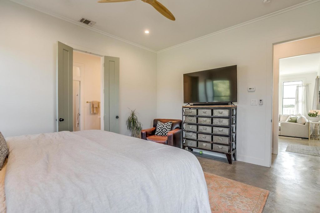 Privacy and seclusion in on of three bedrooms inside the guest house.