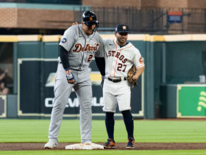 The Houston Astros defeated the Detroit Tigers 3-2 behind a home runs by Jose Altuve and a base-loaded walk by Kyle Tucker, scoring Michael Brantley at Minute Maid Park