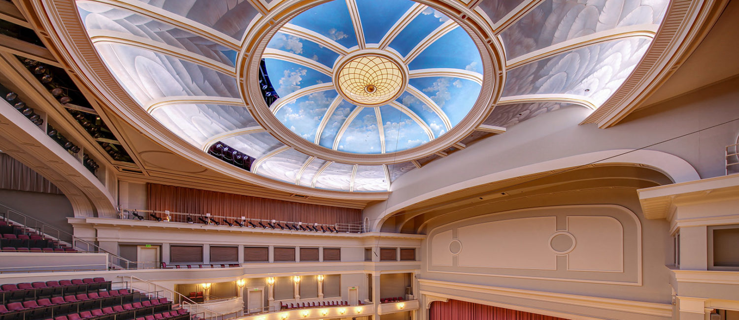 Bass Hall – A view of the 25 year old Bass Hall from the stage to the exquisite ceiling