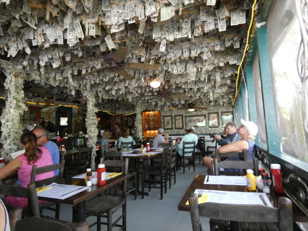 Dine under a money ceiling at the Cabbage Key Restaurant. (Photo by Tarra Gaines)