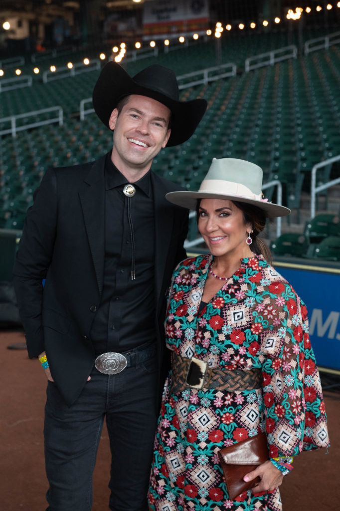 Emcees Derrick Shore and Courtney Zavala of KPRC Channel 2 at the Cattle Baron's Ball at Minute Maid Park