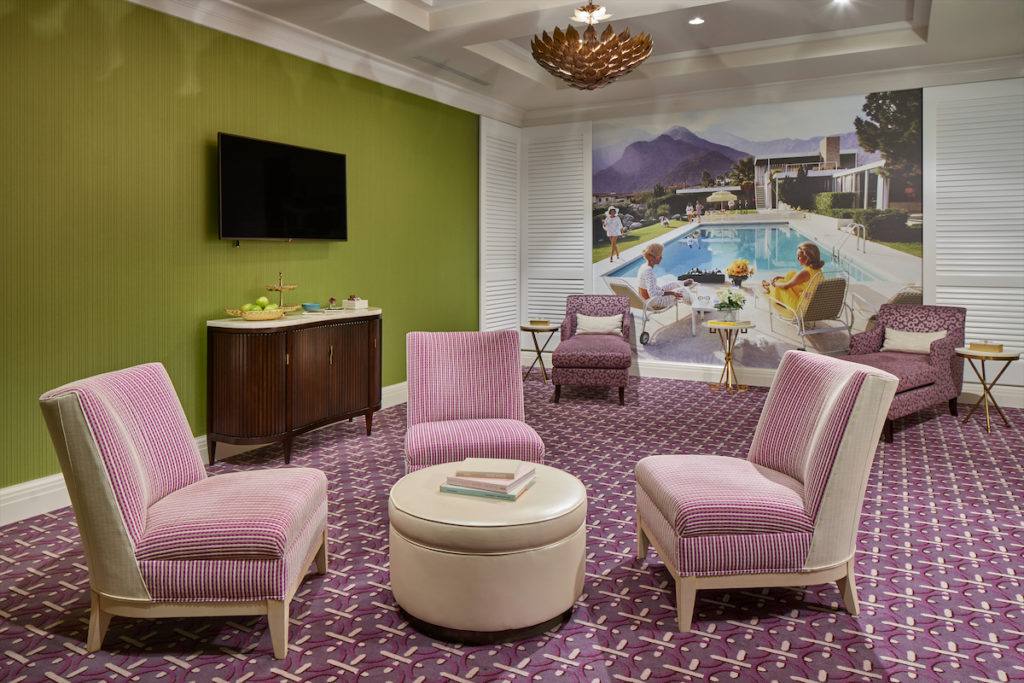 The Women's Lounge in the Fairmont Spa features Slim Aaron's famous 70s photo, "Pooslide Gathering." 