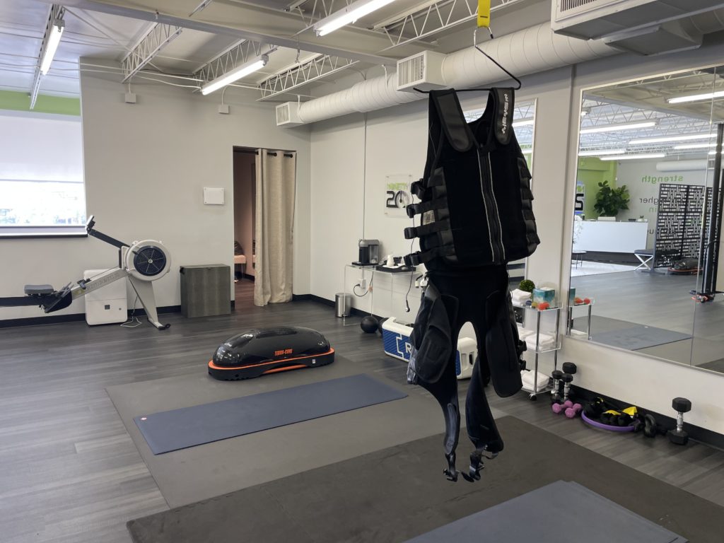 Trainees get all the benefits and results of a tough, two-hour weight training session without having to lift the weights, do the work, or spend the time.