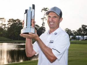 New Zealand’s Steven Alker celebrates his Insperity Invitational championship. He scored a 6-under-par 66 in the final round to emerge with a four-shot win over Steve Stricker and Brandt Jobe at the The Woodlands Country Club