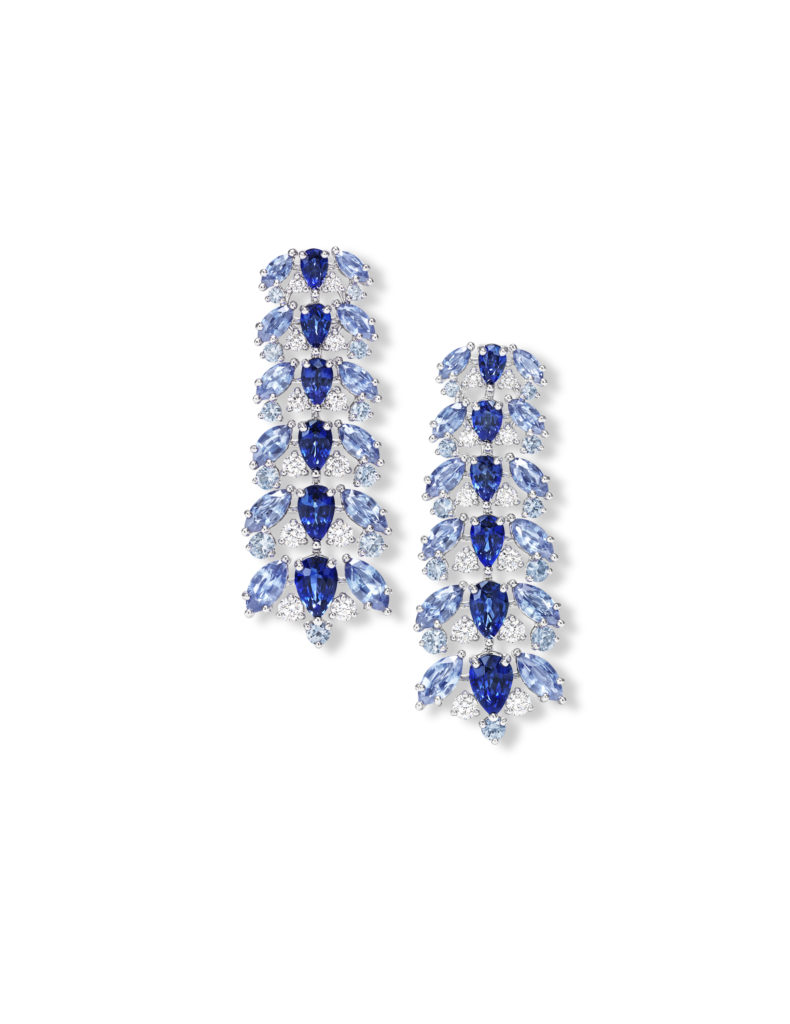 Harry Winston Blue Python earrings from the Marvelous Creations Collection with blue sapphires and diamonds, set in platinum.
