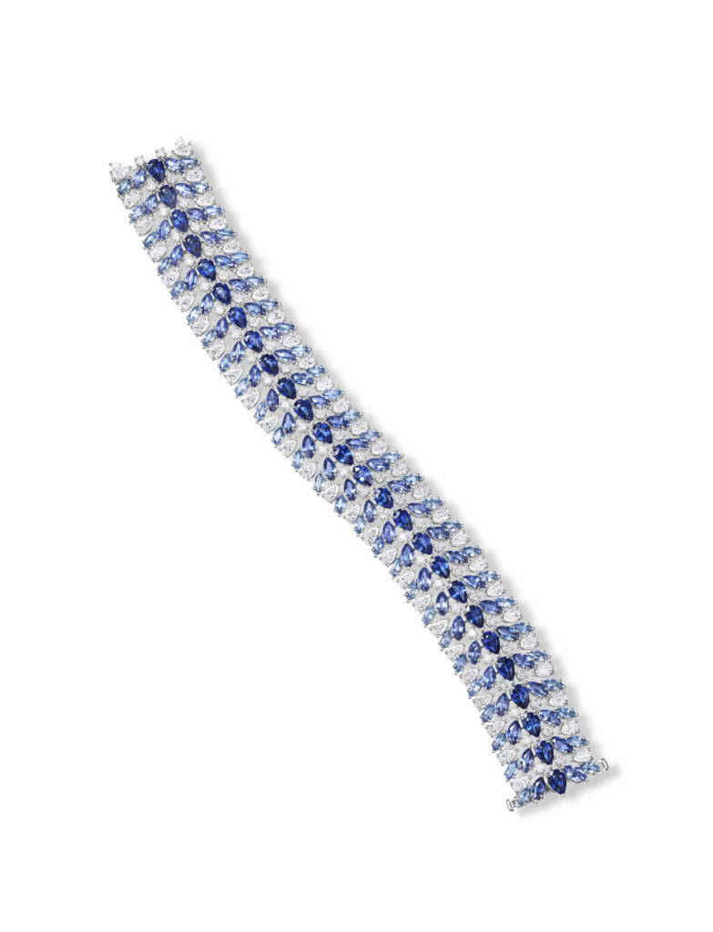 Harry Winston Blue Python bracelet from the Marvelous Creations Collection with blue sapphires and diamonds, set in platinum.