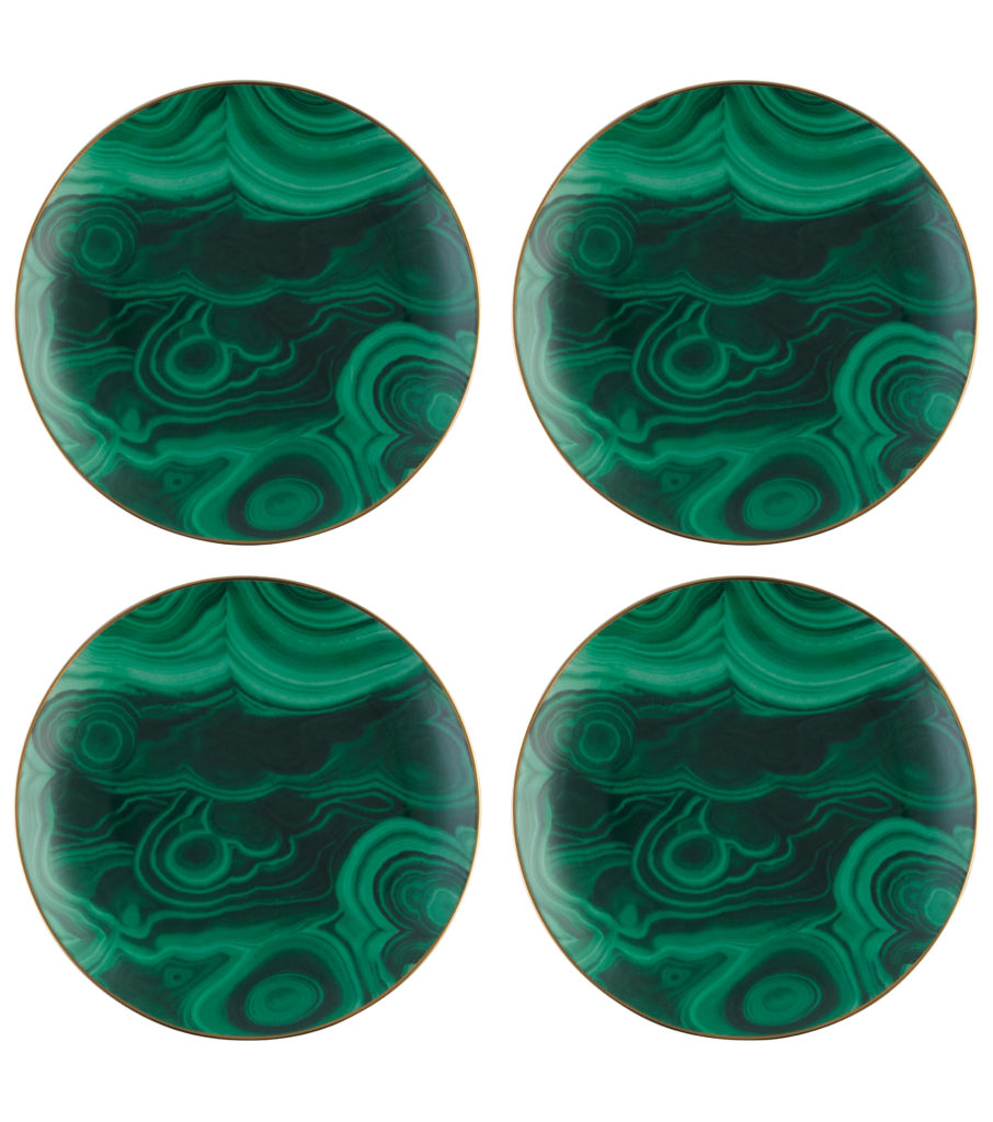 L'Objet Malachite canapé plates, set of four $180 (Courtesy MyTheresa)
