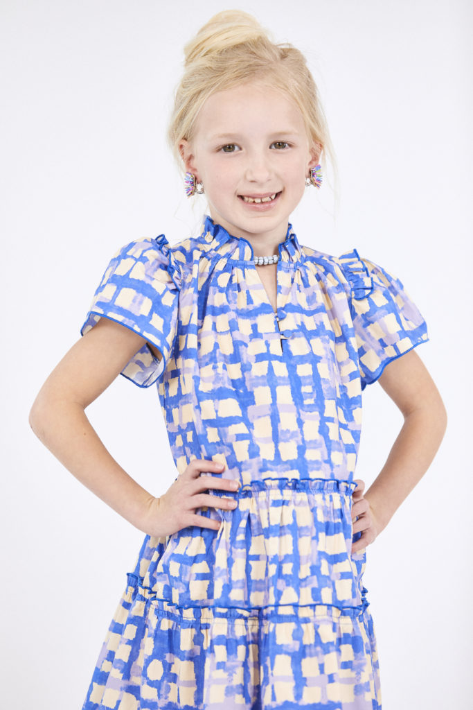 Hunter Bell NYC Merritt dress for kids in Cobblestone Blue pattern