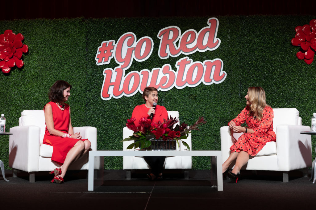Panelist Dr. Brianna Coutler, emcee Sarah Pepper, panelist Dr. Stephanie Coulter at the American Heart Association 'Go Red for Women' luncheon (Photo by Wilson Parish)