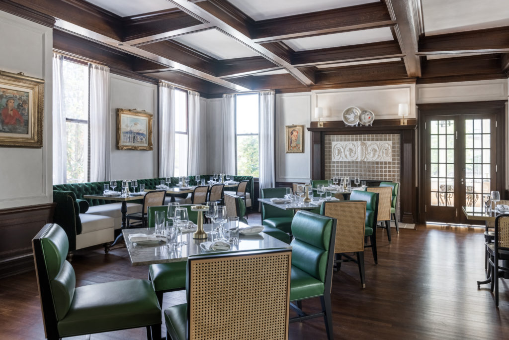 Inside the dining room of Tonight & Tomorrow, poised in the revamped La Colombe D'Or Hotel in the Montrose. (Photo by Rebecca Wright)