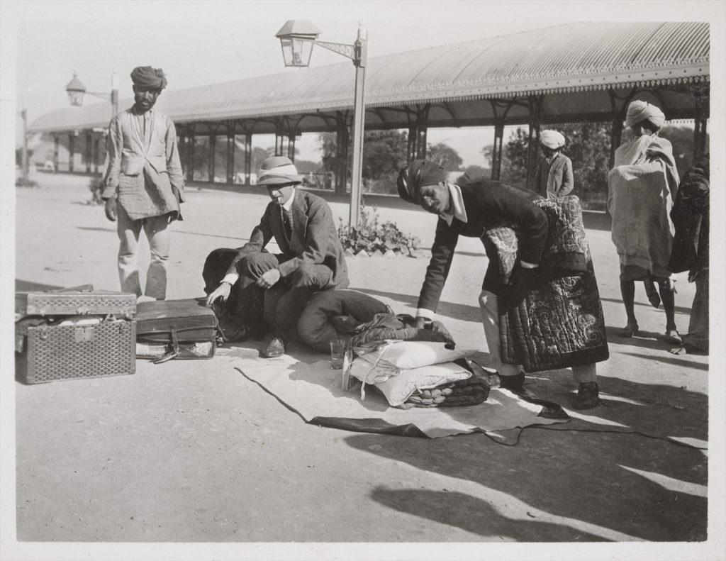 Jacques Cartier on a train platform in India, 1911 (photograph from his travel diaries)