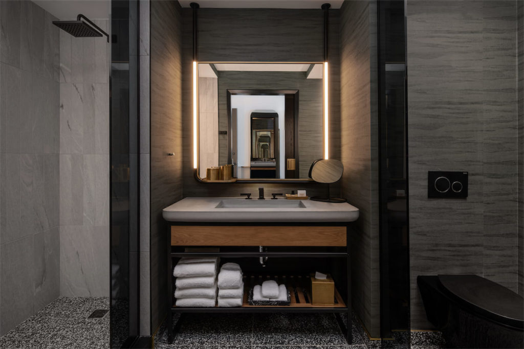 Thompson guestroom bathroom's include D.S. & DURGA amenities. (Photo by Chase Daniel)