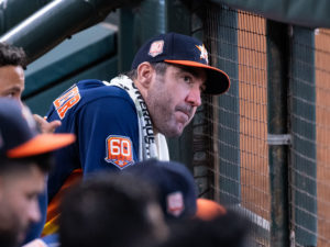 Houston Astros Justin Verkander won his 8th games of the season, helped by home runs by Jeremy Pena and Jose Altuve, at Minute Maid Park
