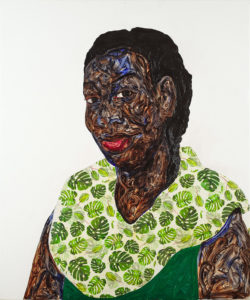 Amoako Boafo’s “Monstera Leaf Cape,” 2021, at Contemporary Arts Museum Houston (Image and work courtesy the artist)
