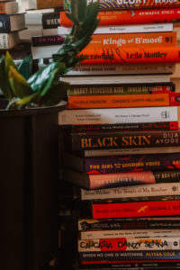 A selection of Black literature at the Hamm home. The hosts own the bookstore Kindred Stories, in the heart of the Third Ward. (Photo by William Isaac)
