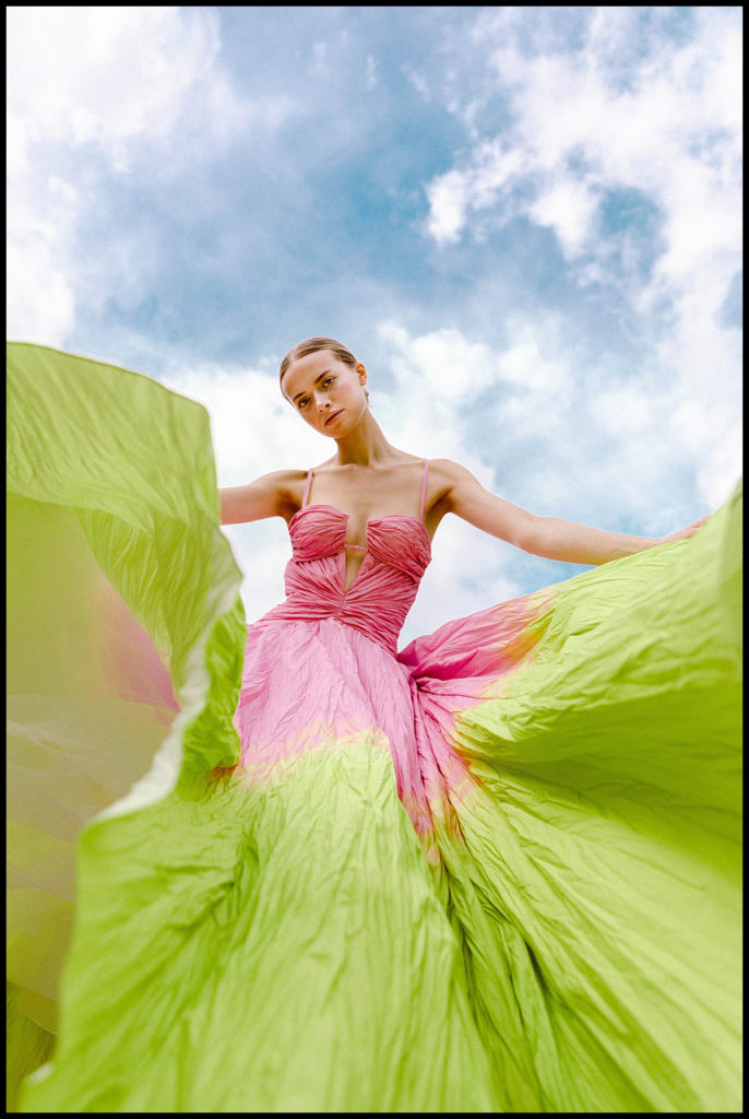 A model wearing a look from the Brandon Maxwell spring 2023 collection. (Photo by Kristen Kilpatrick)