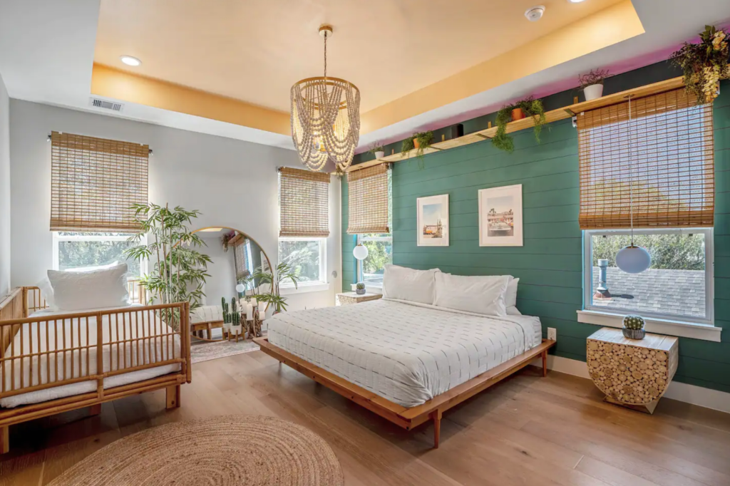 Decor throughout the three bedroom house implies the Tulum inspiration.