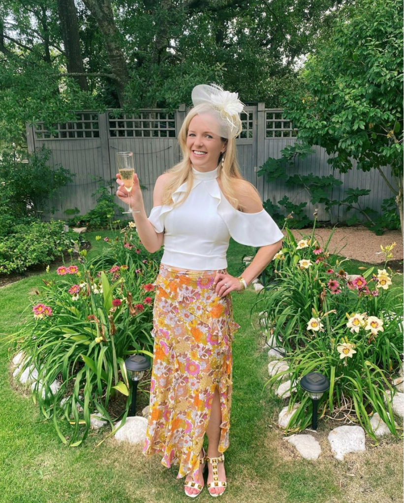 Katharine McGee at one of the British themed garden parties that are the settings for American Royals book signings. (Instagram photo)
