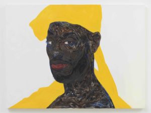 Amoako Boafo’s “Seye,” 2019, at Contemporary Arts Museum Houston (Image and work courtesy private collection and Roberts Projects, Los Angeles; photo Robert Wedemeyer)