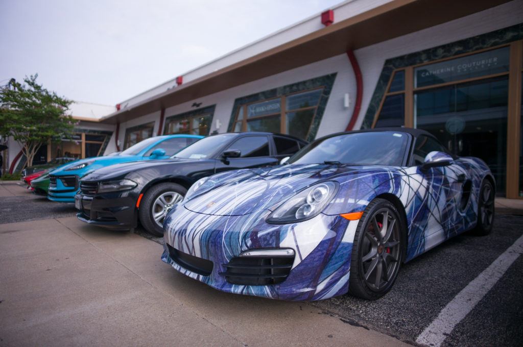  Gallerist Christopher Martin’s personal Porsche Boxster wrapped in one of his own artworks. (Photo by Daniel Ortiz)